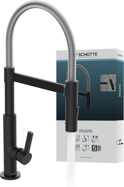 Schütte Küchenarmatur Miami mit Spiralfeder-Geschirrbrause aus Messing in Chrom und Schwarz Matt - Bild 2