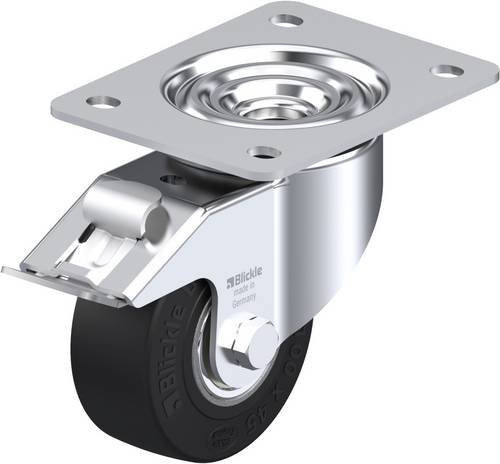 Blickle Lenkrolle LK-SE 100K-3-FI mit Feststeller, Rad-Durchmesser: 100 mm, Tragfähigkeit: 270 kg, Farbe: Schwarz/Silber - Bild 1