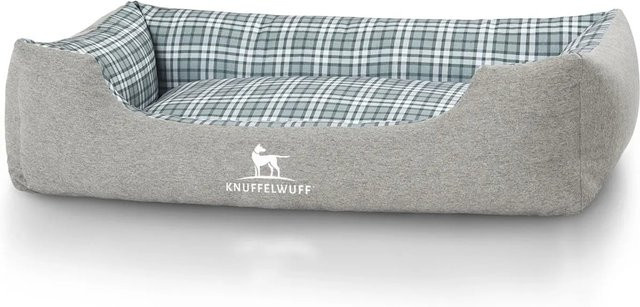 Knuffelwuff Hundebett Lennard Velours XXL in Grau/Grün mit Karo-Muster, B/T: 120 x 85 cm - Bild 1