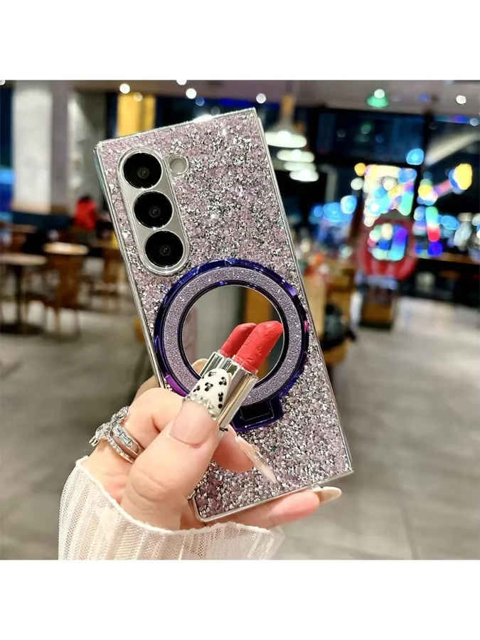 Glitzernde Magnet-Handyhülle mit Spiegel-Ständer für Samsung Galaxy Z Fold 7, 6, 5, 4 in Lila - Bild 6