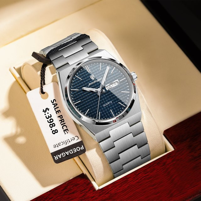 POEDAGAR Armbanduhr Quarz, Edelstahl, Blau, Herren - Bild 1