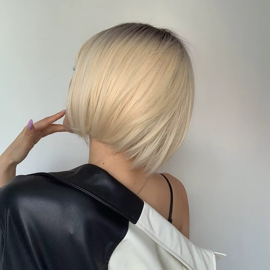 HAIRCUBE Perücke, platinblonder Ombre-Bob mit Pony, kurz, glatt, Damen - Bild 3