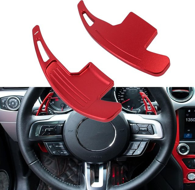 Cherk Verlängerte Aluminium-Lenkrad-Schaltwippen in Rot für Ford Mustang 2015 - 2023, 2 Stück - Bild 1
