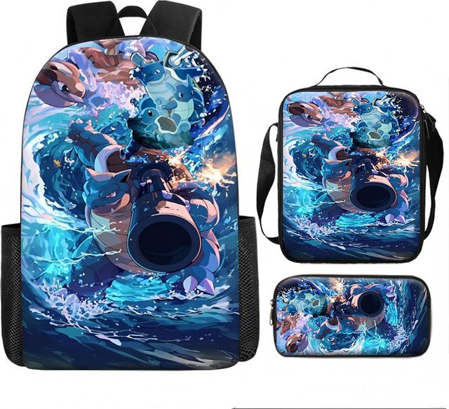 Potdemiel Pokémon Blastoise Wave Crush 3D-Rucksack-Set, Canvas-Rucksack, Lunchbox, Federmäppchen - Bild 1