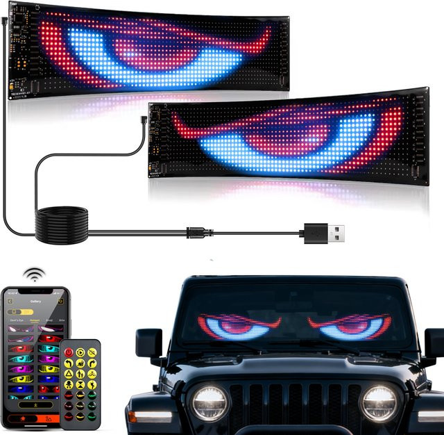2er-Set MALITAI Programmierbare RGB LED Zeichen Matrix Pixel Panel Nachtlicht in Schwarz mit DIY Scroll-Text und Animationen für Auto und Lkw - Bild 1