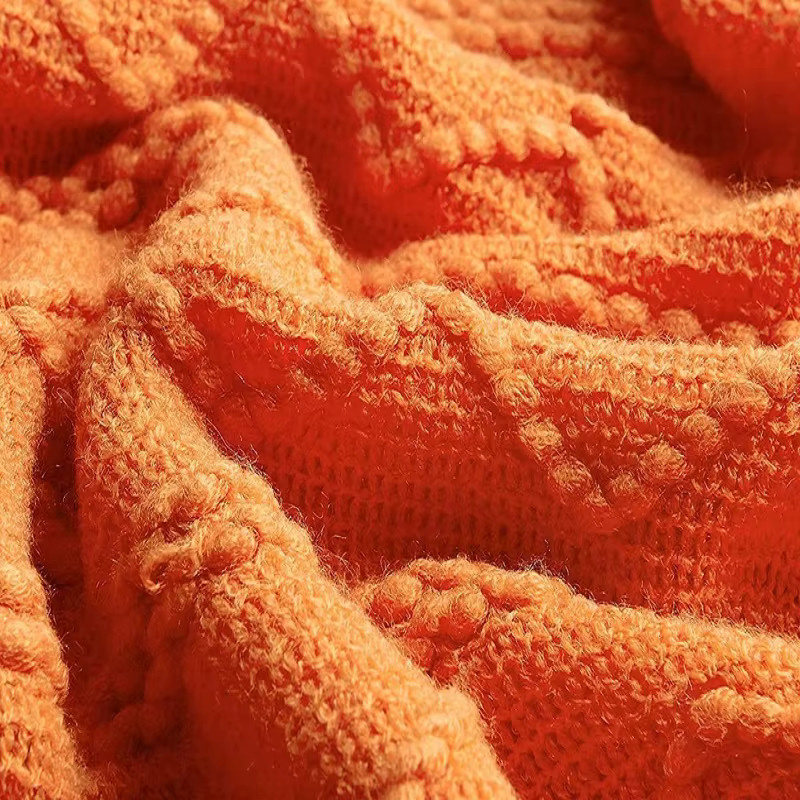 Inyahome Strickdecke mit Quasten in Orange und Weiß im Landhausstil, B/B/H: 172 x 127 cm - Bild 3
