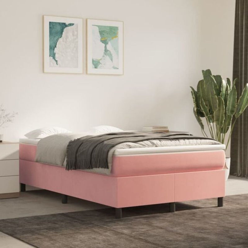 Vidaxl Boxspringbett mit Matratze in Rosa und Weiß aus Samt, B/T/H: 200 x 120 x 35 cm - Bild 1