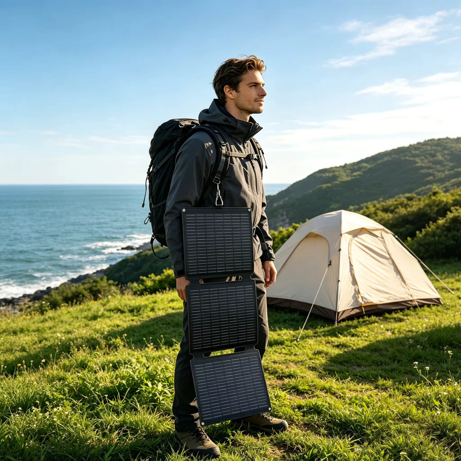 JINGYANGPV 35W Faltbares Monokristallines Solarpanel in Schwarz, Tragbares Mini-Solarladegerät mit Mehrfachausgang für Handy und Powerbank, Ideal für Camping, Wandern und Outdoor-Reisen - Bild 4