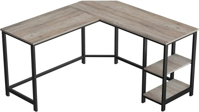 Vasagle Schreibtisch L-förmig in Greige-Schwarz mit Stahlrahmen und Spanplatte, B/T/H: 138 x 138 x 76 cm - Bild 1