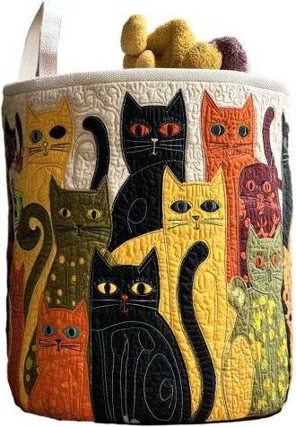 MysticMoon Gesteppter Wäschekorb Boho Stoff mit Katzen-Motiv, faltbar und mit Griffen, Mehrfarbig - Bild 1