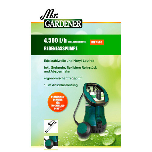 Mr. GARDENER Regenfasspumpe in Grün mit 350 W und 4500 l/h Fördermenge - Bild 2