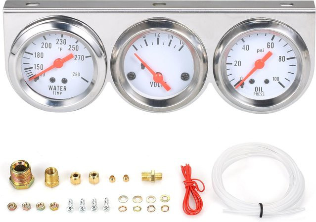 TOMTOP JMS 3-in-1 Auto-Messgerät in Silber mit Öldruck, Wassertemperatur in Fahrenheit und Voltmeter, Durchmesser: 52 mm - Bild 1