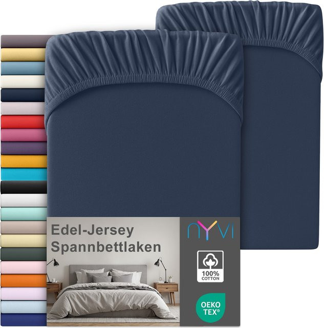 NYVI Edel Jersey Spannbettlaken Deluxe 2er Set aus 100% supergekämmter Baumwolle, Marineblau, B/T: 140-160 x 200 cm - Bild 1