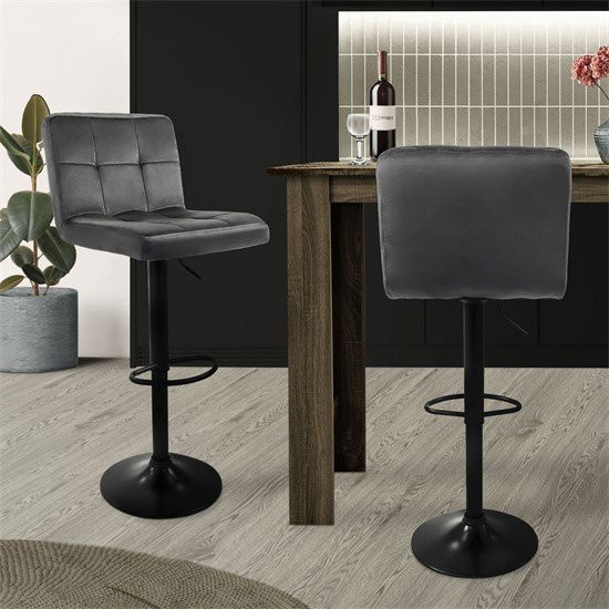 ML-Design Barhocker 2er Set aus Samt in Grau mit Rückenlehne und Fußstütze, höhenverstellbar 63-83 cm - Bild 1