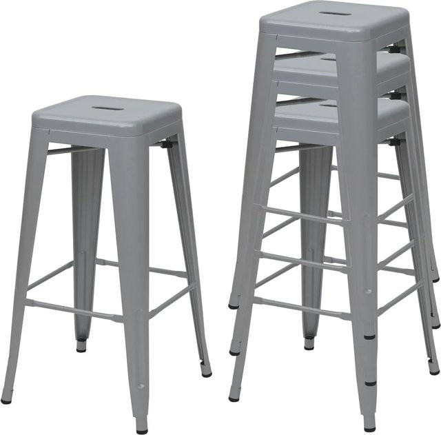 PROREGAL 4er-Set Barhocker im Industriedesign aus Metall, grau, stapelbar, Sitzhöhe: 77 cm - Bild 1