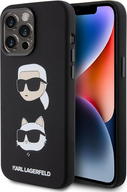 Karl Lagerfeld Silikon Schutzhülle für Apple iPhone 15 Pro Max mit Karl & Choupette Köpfen in Schwarz - Bild 1