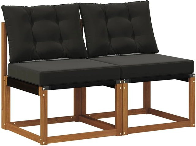 vidaXL 2er Set Outdoor Mittelsofa aus Akazienholz in Natur-Schwarz - Bild 1