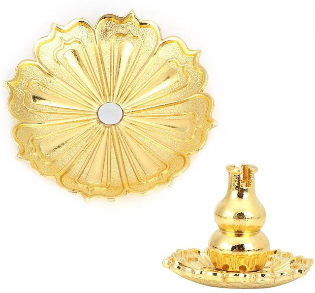 Mini Räucherstäbchenständer aus Kupferlegierung in Blumenform, Farbe: Gold und Beige - Bild 1