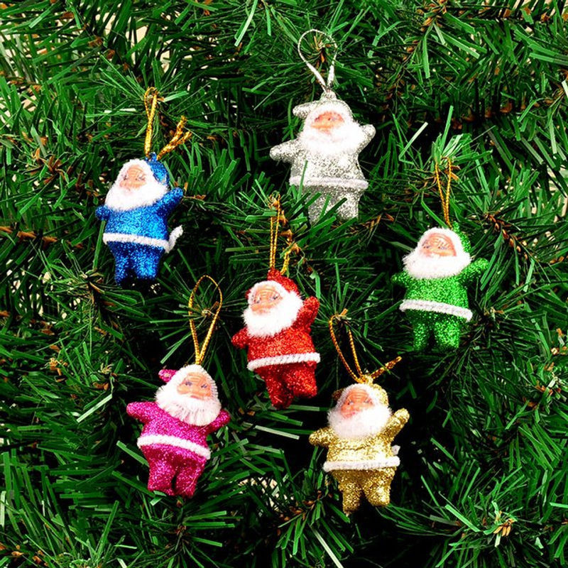 6er Set bunte Weihnachtsmann Hängeornamente aus Kunststoff mit Glitter für deinen Weihnachtsbaum - Bild 1