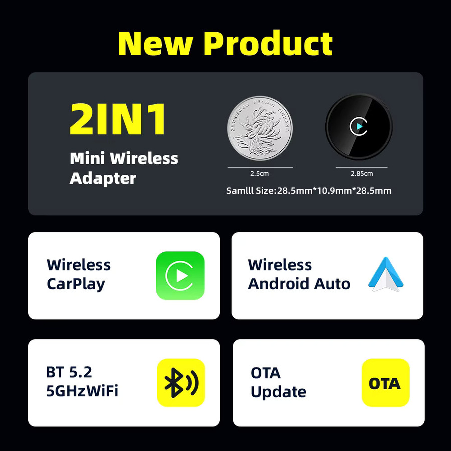 EKIY 2-in-1 Wireless CarPlay Dongle und Android Auto Adapter, kabellose KI-Box in Schwarz - Bild 3