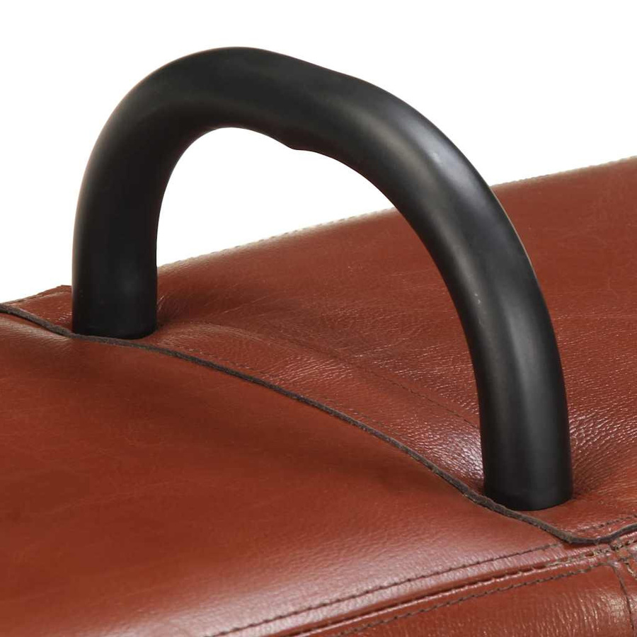vidaXL Vintage Turnbock-Bank aus Akazienholz mit echtem Ziegenleder in Braun - Bild 4