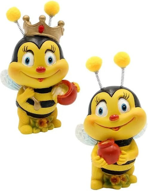 Dekohelden24 2er Set Dekofiguren Bienenpaar mit Honigtopf aus Polyresin, Gelb-Schwarz gestreift, B/T/H: 5 x 5 x 9 cm - Bild 1