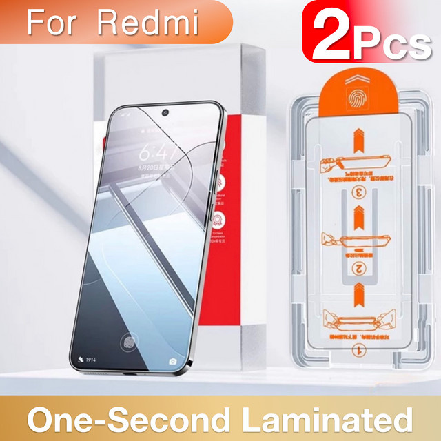 2 Stück Xiaomi Displayschutzfolie aus gehärtetem Glas für Redmi Note 13 12 Turbo 11 11t 11e 10 9 9s 8 6 Pro Plus 5G 4G transparent Easy Kit - Bild 1