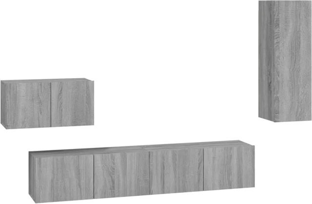 vidaXL 4-tlg. TV-Schrank-Set Grau Sonoma Holzwerkstoff, Wandmontage für Wohnzimmer, 2 x B: 80 cm, T: 30 cm, H: 30 cm, 1 x B: 60 cm, T: 30 cm, H: 30 cm, 1 x B: 30,5 cm, T: 30 cm, H: 90 cm - Bild 1