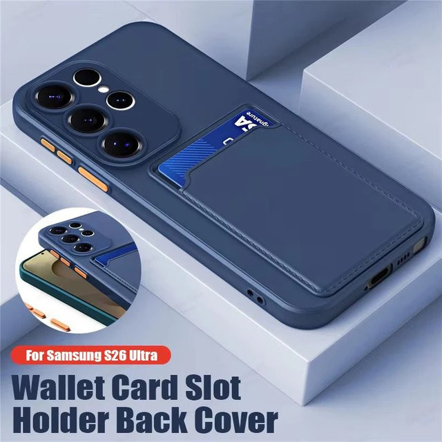 Flüssigsilikonhülle mit Kartenhalter für Samsung Galaxy S26 S25 S24 S23 S22 S21 Ultra Plus FE Edge und Samsung A57 A56 A55 A54 in Pink und Blau - Bild 1