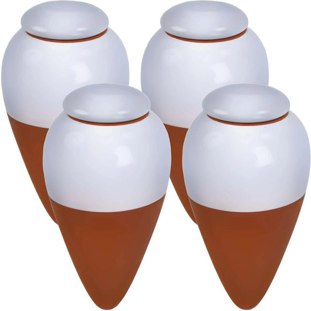 Relaxdays Bewässerungskegel aus Keramik in Weiß mit Deckel, 4er-Pack, 350 ml, Höhe: 16 cm, Durchmesser: 8 cm - Bild 1