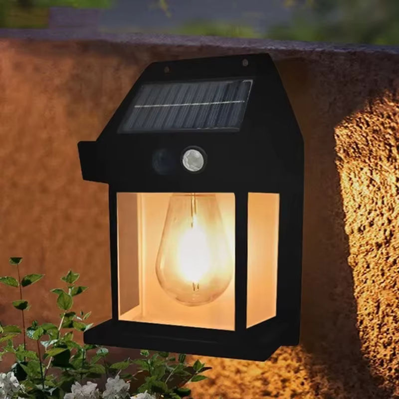 ESMARTER Solar Wandleuchte mit Bewegungssensor und Edison-LED-Filament in Schwarz für Garten und Innenhof - Bild 4