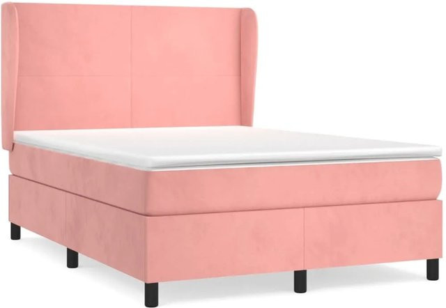 vidaXL Boxspringbett mit Matratze in Rosa, Hybrid-Bett mit Taschenfederkern aus Samt, B/T: 140 x 200 cm - Bild 1