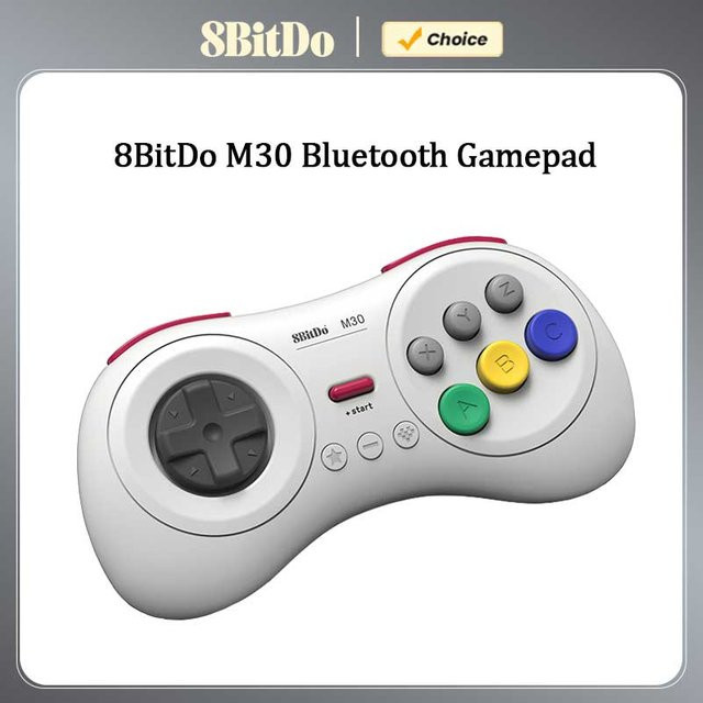 8BitDo M30 Bluetooth Gamepad Controller im Sega Genesis Mega Drive Style in Weiß für Nintendo Switch, PC, Android und Windows - Bild 1