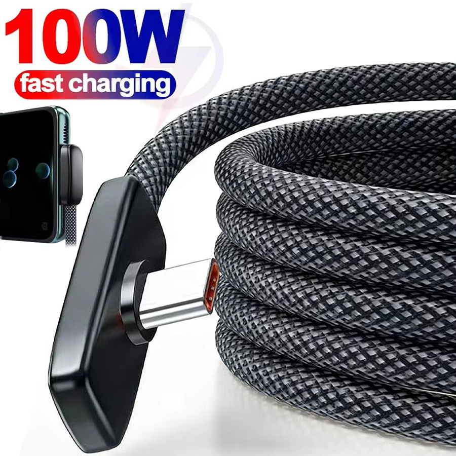 100W USB Typ-C Schnellladekabel mit 90 Grad Winkel in Schwarz für Samsung, Xiaomi, Huawei und Google - Bild 6