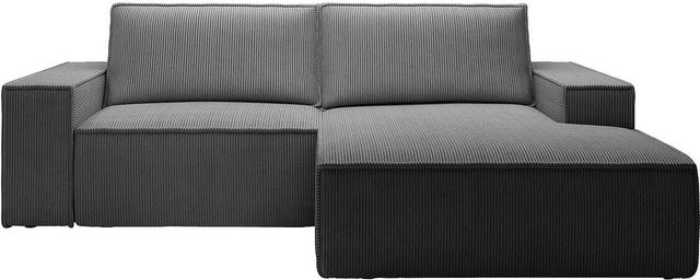 Vente-unique Schlafsofa Amelia in Anthrazitgrau mit Cord-Bezug und L-Form - Bild 1