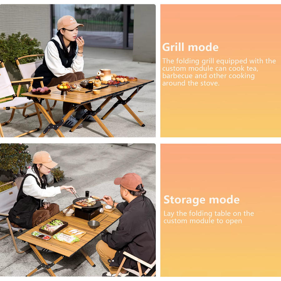 BISINNA Klappbarer Frühlingsrollentisch aus Aluminiumlegierung in Holzmaserung für Outdoor, Picknick und Grill - Bild 3