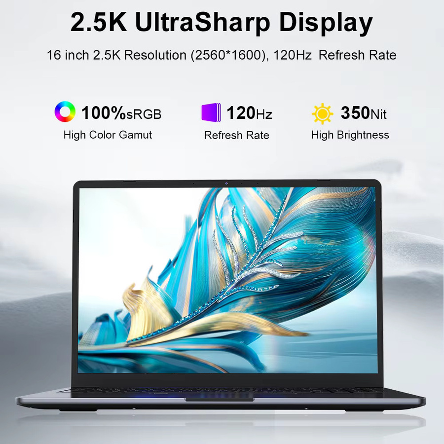 Ninkear Laptop 16 Zoll AI Notebook mit Intel Core Ultra 5 125H, 2.5K 120Hz Display, 16GB DDR4 RAM, 1TB SSD, WiFi 6, Bluetooth 5.2, Hintergrundbeleuchtete Tastatur und Fingerabdrucksensor, Grau - Bild 4