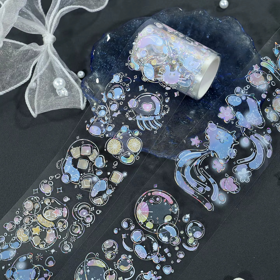 Dekoratives Glitzer-Klebeband Laser Silber Galaxie-Design PET Washi Tape für Scrapbooking und Journaling, 2 m Rolle - Bild 2