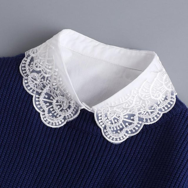 Falscher Kragen, Choker, Chiffon, Baumwolle, Spitze, Damen, Weiß - Bild 1