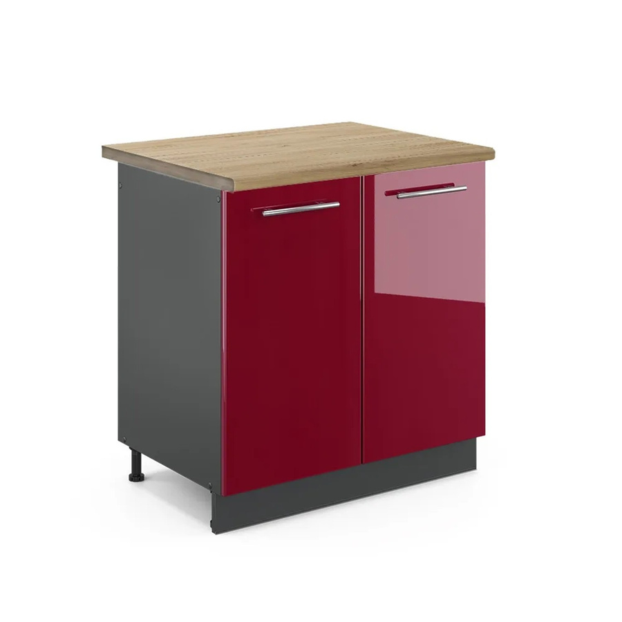 Vicco Spülenunterschrank Fame-Line in Bordeaux Hochglanz und Anthrazit mit Eichenoptik, B: 80 cm, H: 82 cm, T: 60 cm - Bild 2