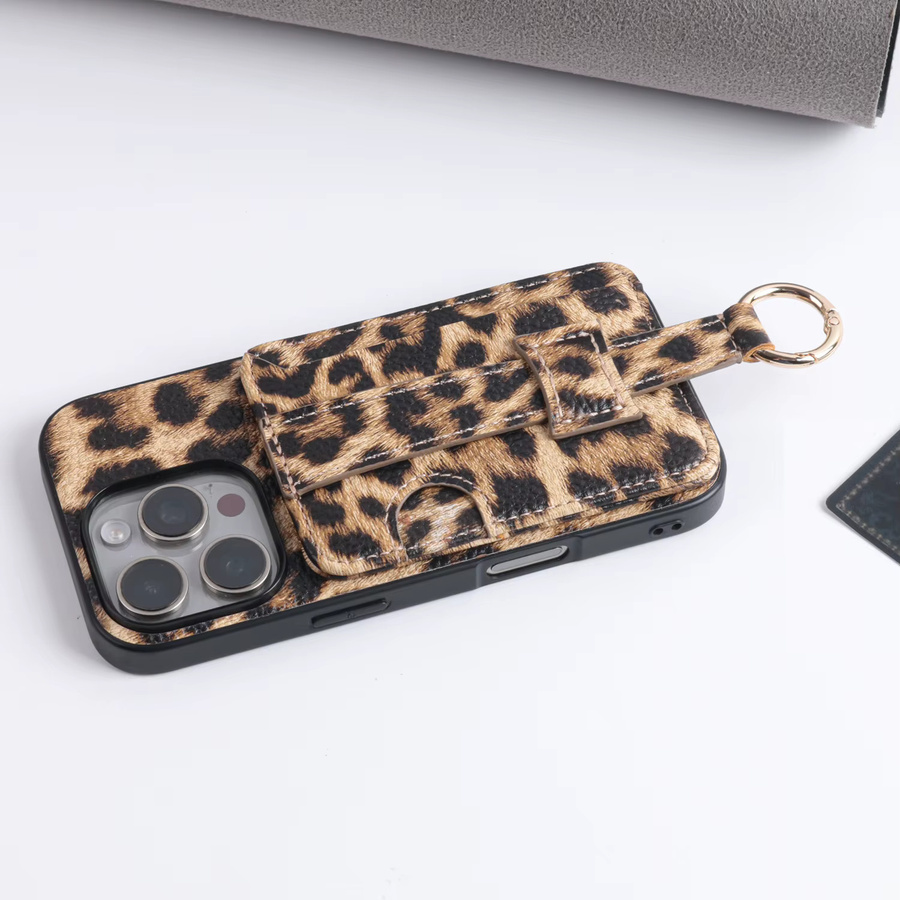 Apple Handyhülle aus strukturiertem PU-Leder mit Leopardenmuster und Kartenhalter für iPhone 17/16/15/14 Pro Max, Multicolour - Bild 3