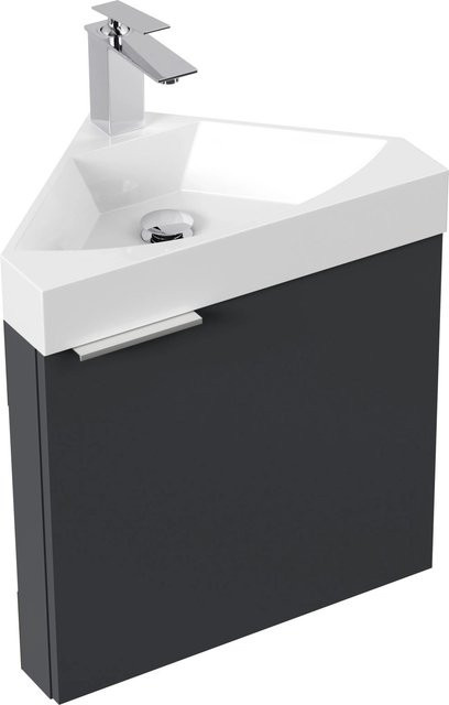 Posseik Eckbadmöbel Delta Slimline für Gäste-WC in Grafit mit SoftClose-Funktion, Wandmontage - Bild 1