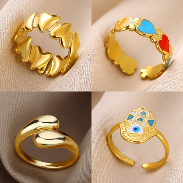 HPTOTMG Ringe Emaille Herz, Edelstahl, Gold, Damen - Bild 1