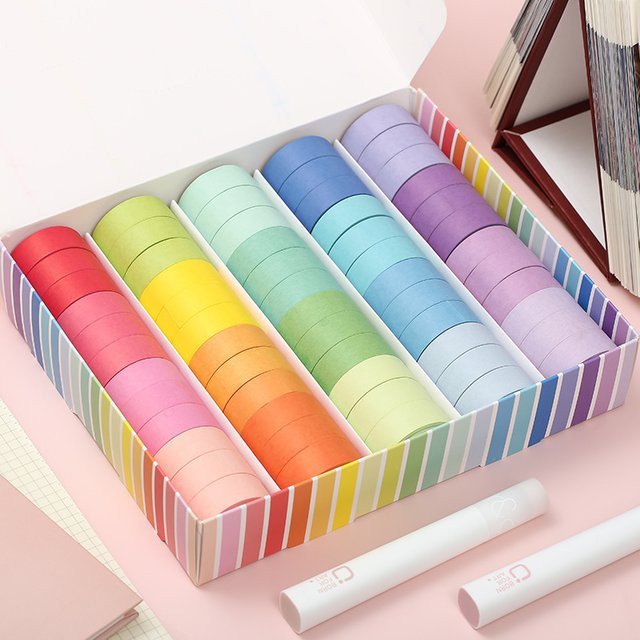 Dekoratives Washi-Tape in Regenbogenfarben für DIY-Projekte, 20 Farben, Länge: 5 m, Multicolor - Bild 1