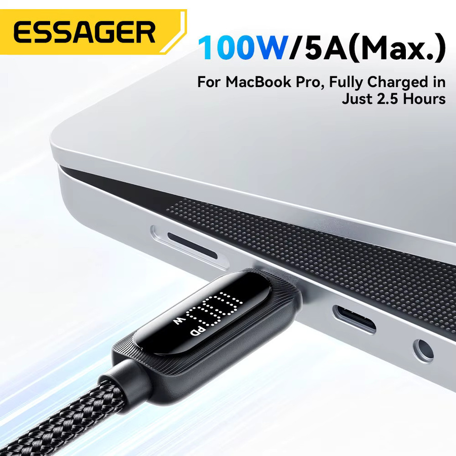 Essager USB Typ C auf USB C Kabel 100 W PD 5A Schnellladekabel in Schwarz für Xiaomi Samsung MacBook iPad Pro und Laptop - Bild 3