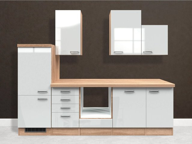 Flex-Well Exclusiv Küchenzeile Valero in Hochglanz Weiß mit Sonoma Eiche Nachbildung, B/T/H: 280 x 60 x 234 cm - Bild 1