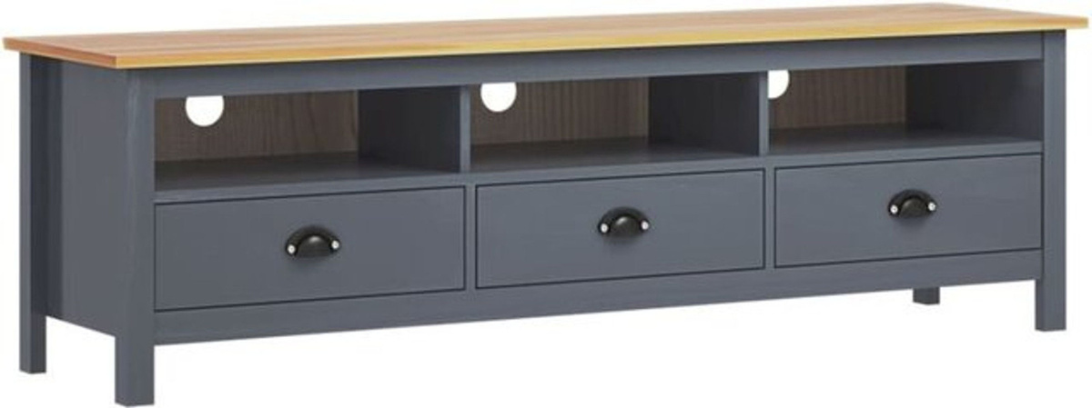 Prolenta Premium TV-Schrank aus Massivholz Kiefer in Grau im Retro Landhaus Stil B/T/H: 158 x 47 x 47 cm - Bild 1