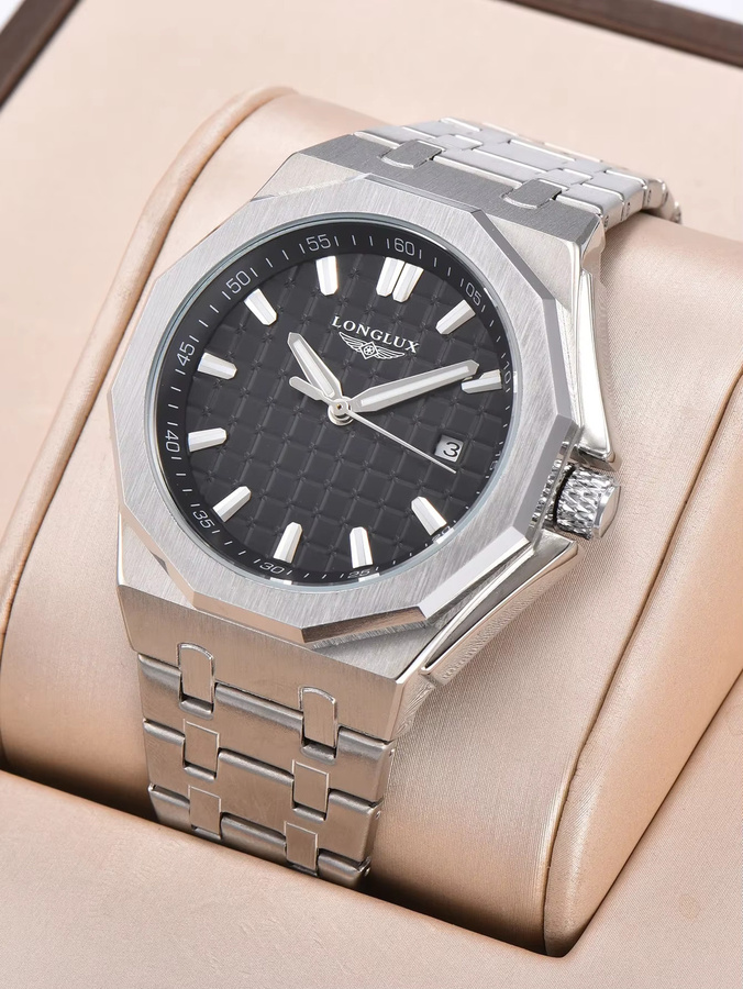 LONGLUX Armbanduhr Automatik, Edelstahl, Schwarz, Herren, Datum - Bild 2