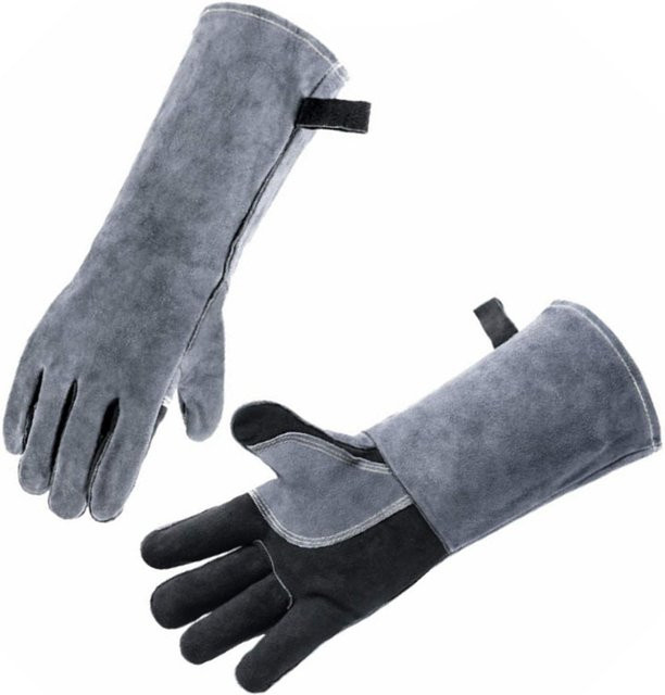 1 Paar hochtemperaturbeständige Schmiedeschweißerhandschuhe aus Rindsleder in Grau, 14 Zoll - Bild 1