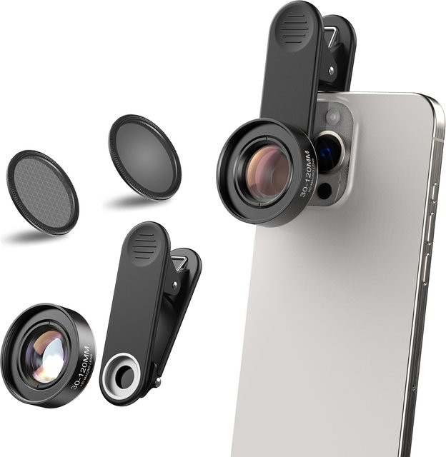 OBKEY 4K HD Makro-Objektiv mit 30-120mm Brennweite und CPL Sternfilter für iPhone XS Max, Samsung S10 und alle Smartphones, Schwarz - Bild 1